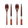 Anygleam Brown 4pcs Wooden Chopsticks and Long Ladle Set Reusable Kitchen Tableware
