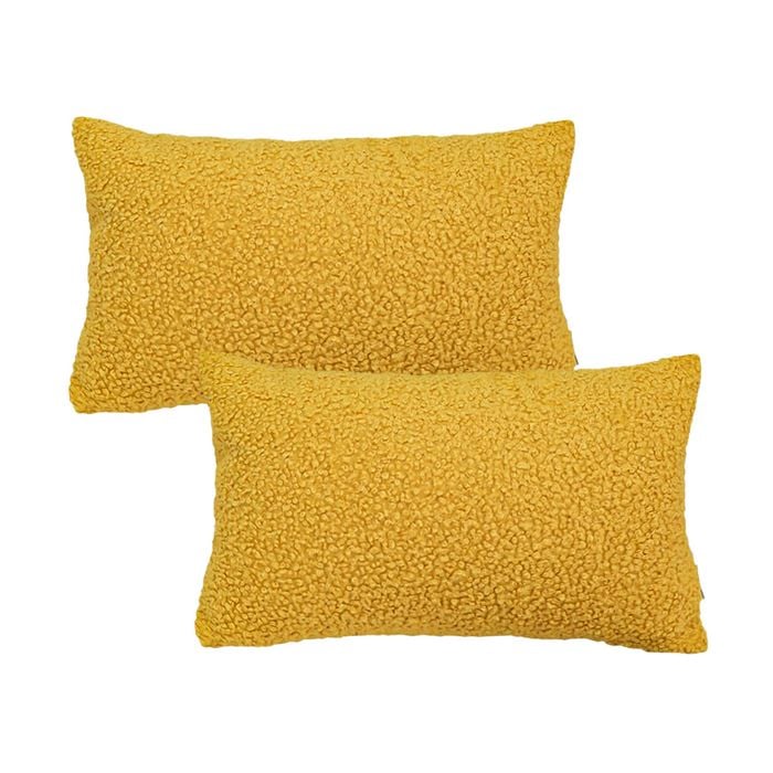 SOGA 2X Boucle Textured Cushion 30x50cm Mustard Yellow Soft Cozy Decorative Throw Pillow