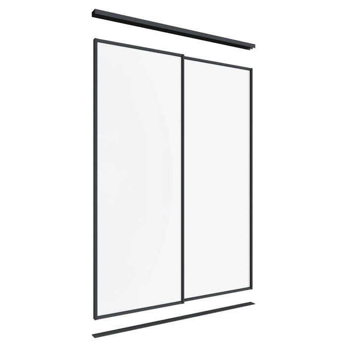 Lugna 2400 x 1201-1800mm Black Optiglass Panel Wardrobe Double Sliding Doors