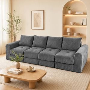 Advwin 300cm 4 Seater Sofa Modular Corduroy Floor Sofa Bed Boneless Cloud Couch No Assembly Grey