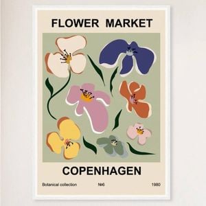 Galrie Flower Market Copenhagen 1980 Art Print - Abstract Floral Poster, White Frame, A1 60 x 84cm (23 x 33inch)