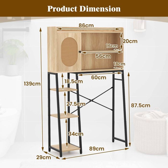 Costway Over Toilet Storage Shelf Bathroom Organizer Natural - Bunnings ...