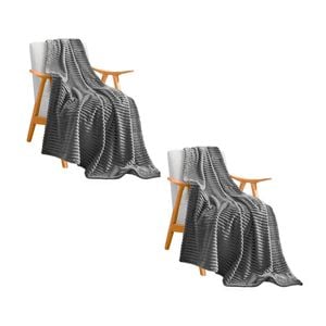 SOGA 2X Grey Striped Throw Blankets – Lightweight Thin Flannel Fleece