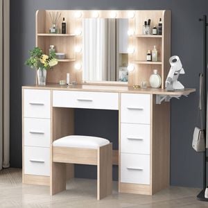 Alfordson Dressing Table Stool 7 Drawers Led