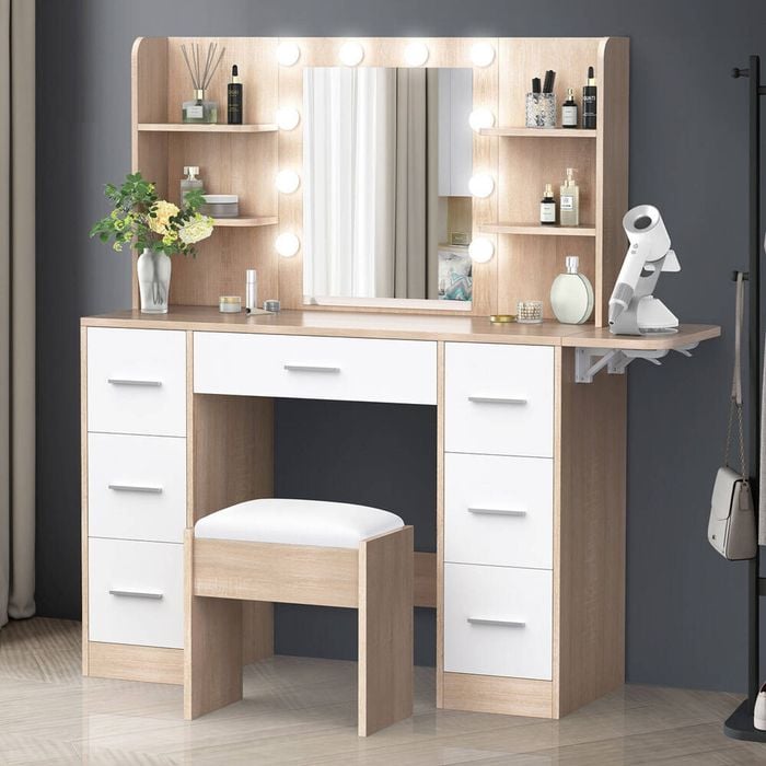 Alfordson Dressing Table Stool 7 Drawers Led