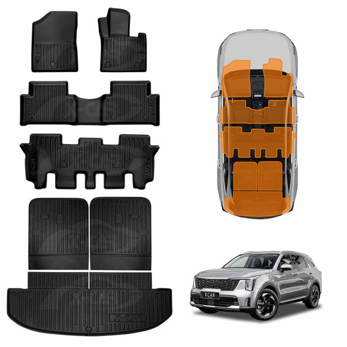 3d Floor Mats Boot Liners Set For Kia Sorento 2020-onwards All Weather Heavy Duty Cargo Car Trunk Luggage Tray