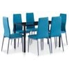 vidaXL 7 Pieces Dining Set Blue 6 Chairs and Tempered Glass Kitchen Table