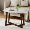Homfurn Oval Coffee Table 80cm Marble Look White Walnut Living Room Lounge
