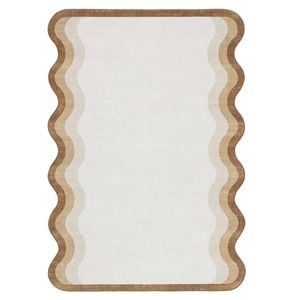 Loopsie-320cm X 230cm-matera Tonal Brown And Cream Scalloped Washable Rug