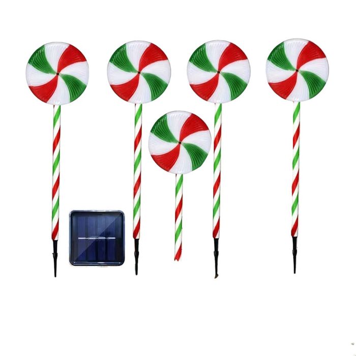 Lifebay 5-in-1 Solar-Powered Christmas Candy Cane Lights