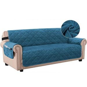 Smarcute 3 Seater Velvet Sofa Couch Cushion Cover With Non-slip Elastic Straps Peacock Blue