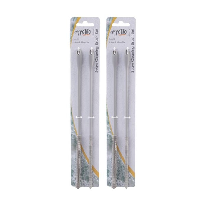 2x 2pc Appetito Silicone Straw Cleaning Brush Set 0.6mm & 0.8mm Light Grey