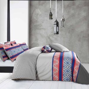 100% Cotton Reversible King Quilt Cover Set - Monacco - Grey/Blue/Red