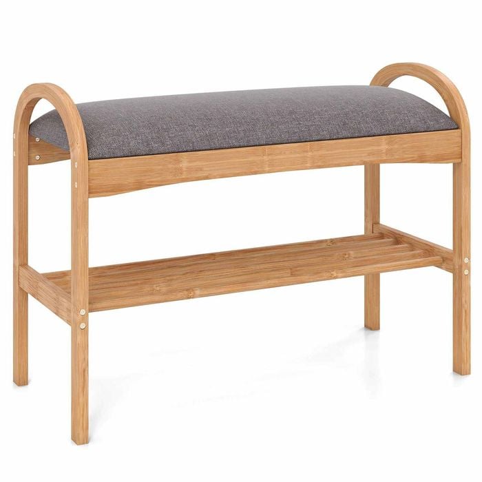 Costway Bamboo Shoe Bench Entryway 2-Tier Shoe Rack Storage Shelf
