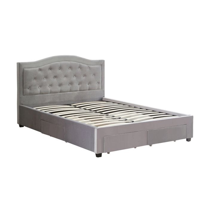 Queen Size Bed Frame MDF  Velvet Fabric in Grey