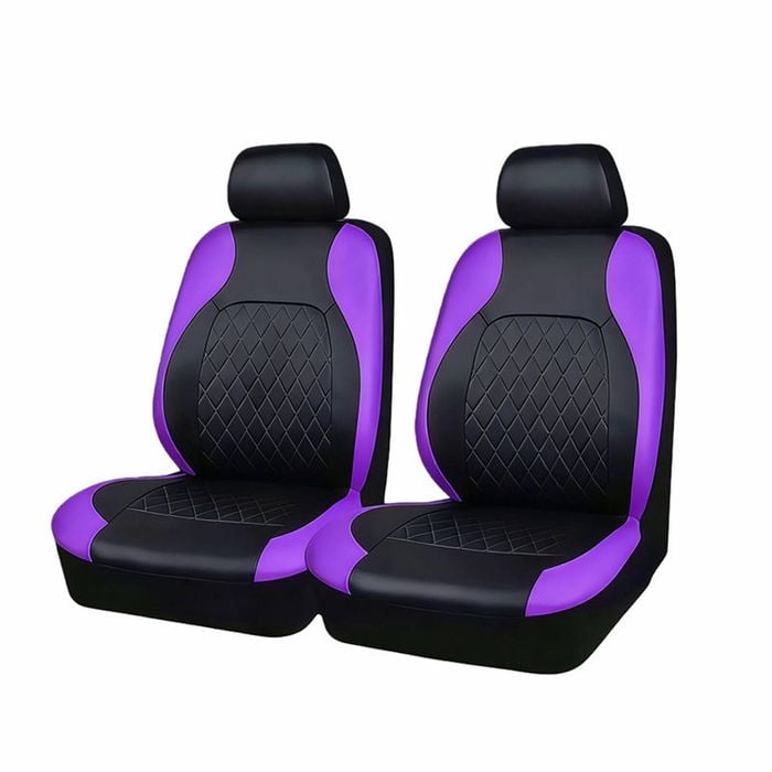 Catzon 4Pcs Car Seat Cover PU Leather Universal Front Seat Protector-Purple