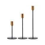 3pc Candlestick Set - Black and Brass