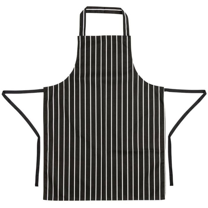 Whites Bib Apron Butchers Stripe Polycotton Black And White 710x960mm Chefs Uniform Protection