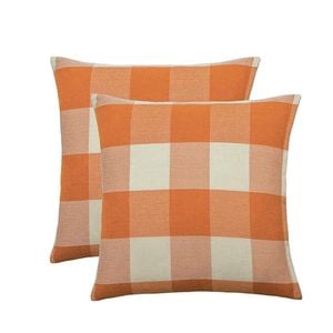 Catzon 2 Pcs Buffalo Check Throw Pillow Covers for Farmhouse 45X45cm-Orange