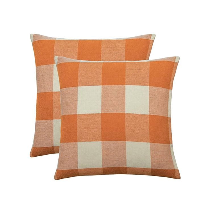 Catzon 2 Pcs Buffalo Check Throw Pillow Covers for Farmhouse 45X45cm-Orange