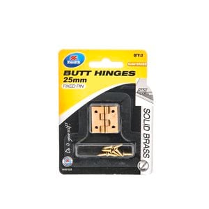 Zenith 25mm Brass Fixed Pin Butt Hinge - 2 Pack
