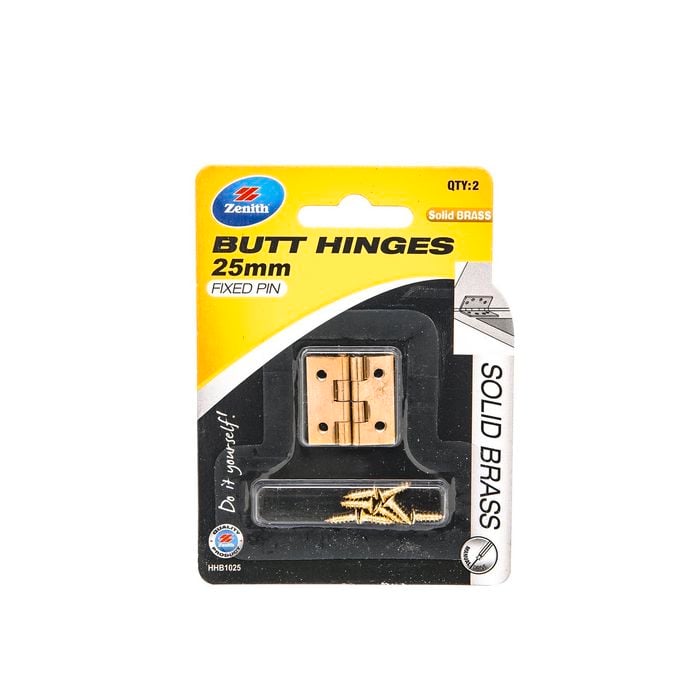 Zenith 25mm Brass Fixed Pin Butt Hinge - 2 Pack