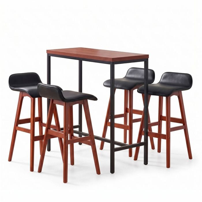 Artiss 5pcs Bar Table And Stools Set Dining Desk Kitchen Chairs Cafe Pub Wood