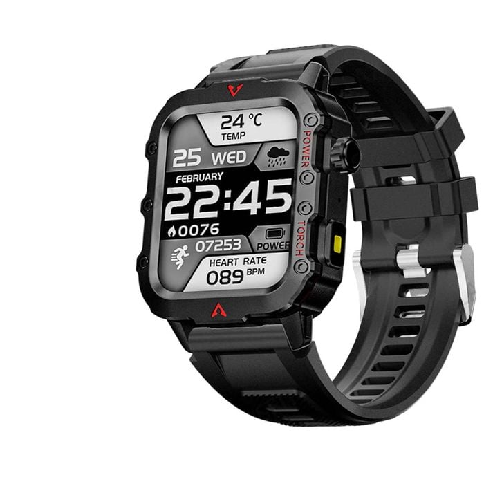Smart Watch with LED Flashlight Black