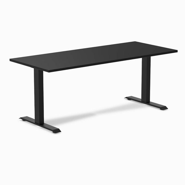 Desky Fixed Height Black Melamine Desk 180x75cm Matte Black Leg