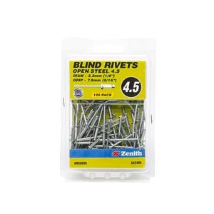 Zenith Blind Rivets Open Steel 1/8"D x 5/16"G 100pk