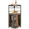 Costway Corner Wine Cabinet Space-saving With Glass Holder Brown