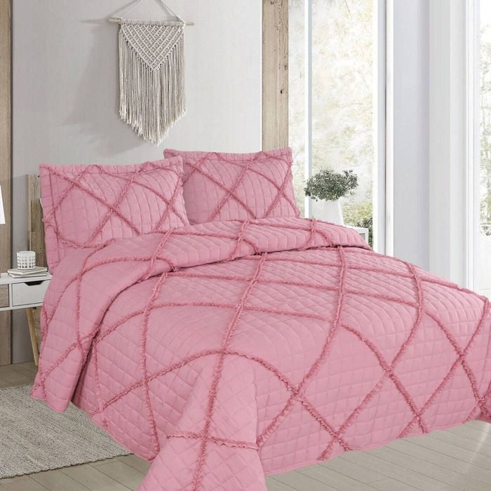 Bloomington Beverley Pink 3 Pce Lightly Quilted Polyester Cotton Coverlet Set Queen
