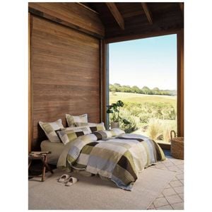 Linen House Mateo Cotton Sateen Green & Blue Check Duvet Quilt Cover Set Queen
