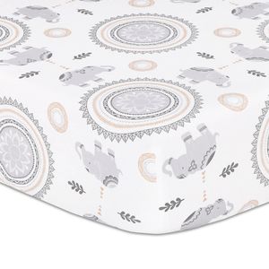 The Peanutshell Boho Cotton Fitted Sheet Elephant & Medallion Print 135x77cm
