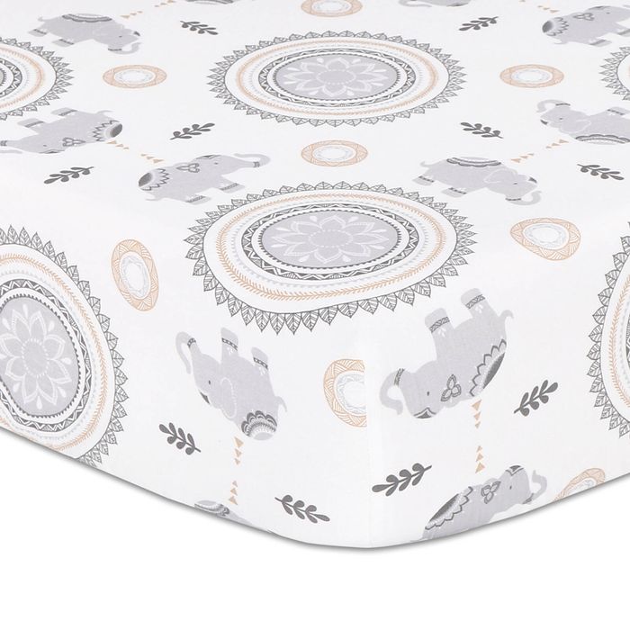 The Peanutshell Boho Cotton Fitted Sheet Elephant & Medallion Print 135x77cm