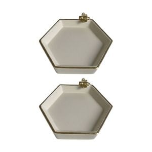 2PK SS Collective Cream & Gold Trim Resin Bathroom Tray W/ Bee Small