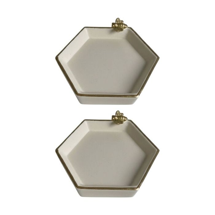 2PK SS Collective Cream & Gold Trim Resin Bathroom Tray W/ Bee Small