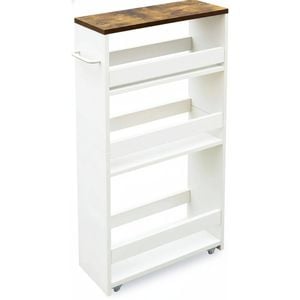 White Slim Storage Cart with Handle - 4 Tiers for Small Spaces