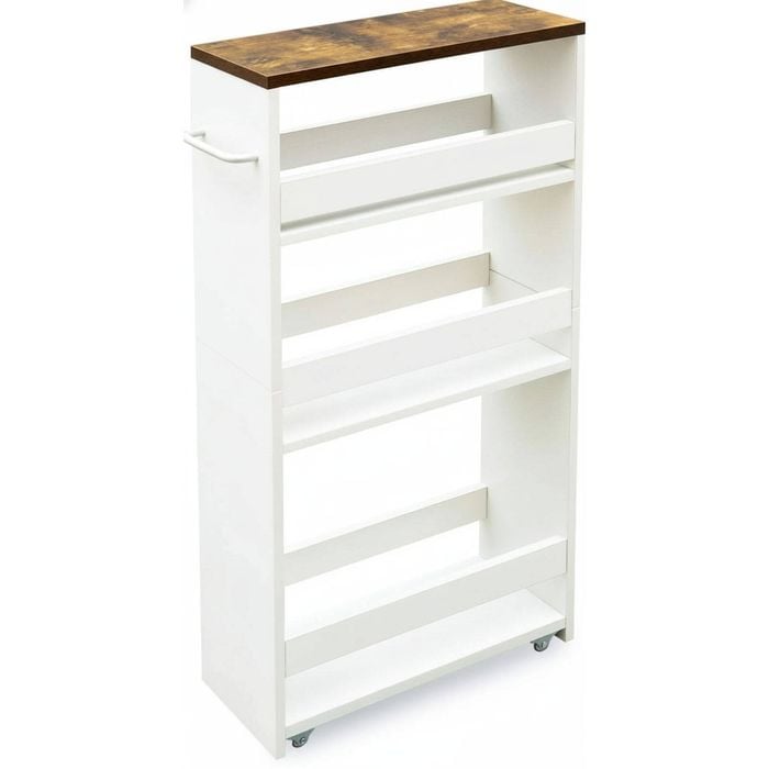 White Slim Storage Cart with Handle - 4 Tiers for Small Spaces