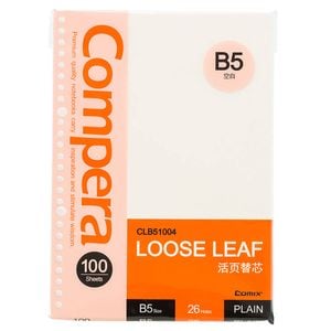 100 Sheets B5 26-Hole Loose-Leaf Replacement Paper (B5 26-Hole Blank Milky White)
