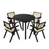 Oikiture 5PCS Dining Table Set Round Dining Table and Chairs Rubberwood Black