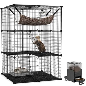 Advwin Cat Cage 3 Tier DIY Cat Enclosure + 5L Smart Automatic Pet Feeder 2 Bowl