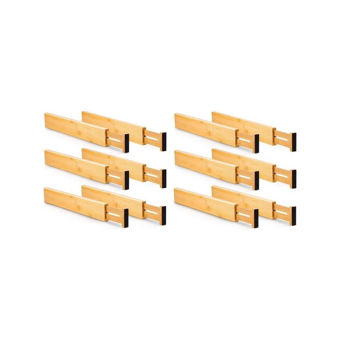 12 Pack Bamboo Adjustable Kitchen Drawer Dividers (Large, 44-55 cm)