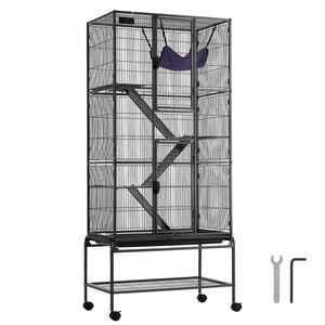 VEVOR Rolling Metal Ferret Cage Black Large 4-Tier with Ramps & Tray