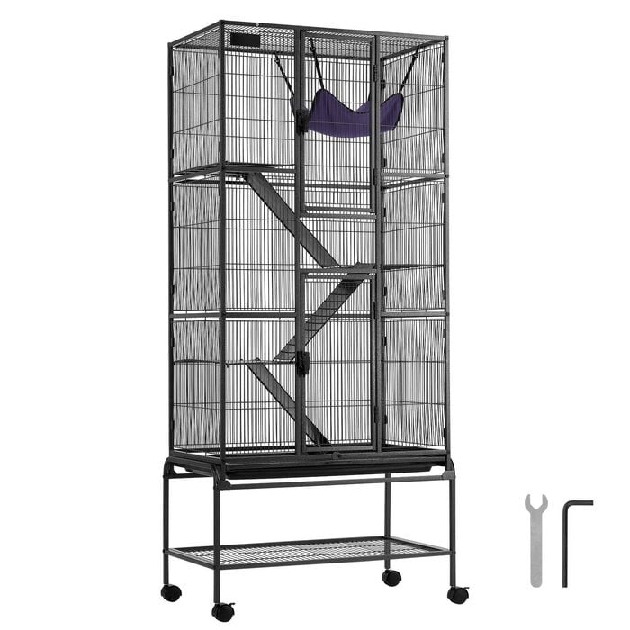VEVOR Rolling Metal Ferret Cage Black Large 4-Tier with Ramps & Tray