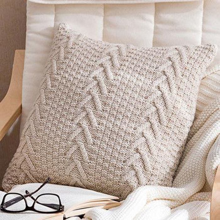 CottonMore Acrylic Knitted Cushion Cover Herringbone Natural 45x45cm