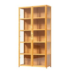 FORET 5-Tier Bamboo Storage Cabinet With Transparent Acrylic Doors