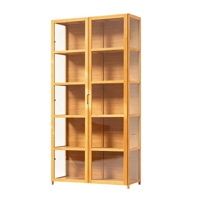 FORET 5-Tier Bamboo Storage Cabinet With Transparent Acrylic Doors