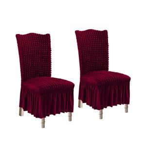 SOGA 2X Burgundy Chair Cover with Ruffle Skirt