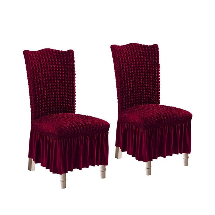 SOGA 2X Burgundy Chair Cover with Ruffle Skirt